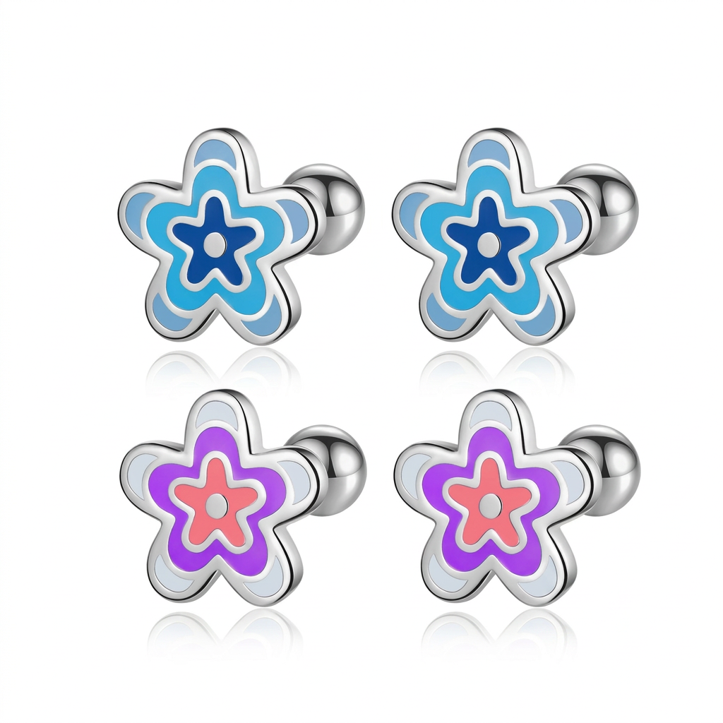 Aretes Flor Esmaltada Azul o Morada