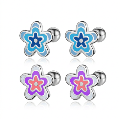 Aretes Flor Esmaltada Azul o Morada