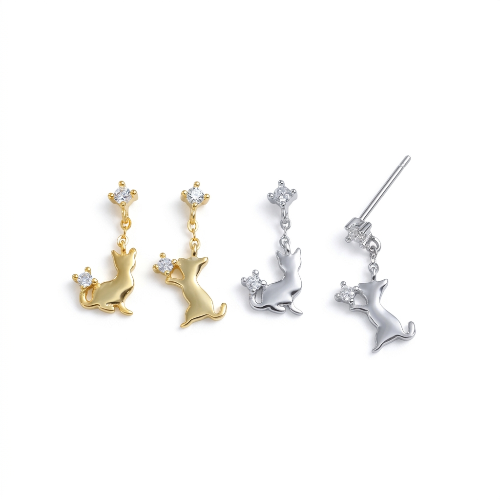 Aretes Gato en Plateado o Dorado