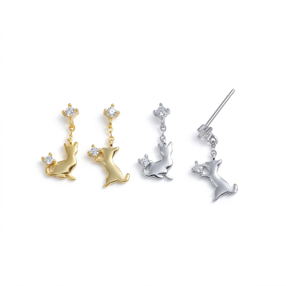 Aretes Gato en Plateado o Dorado