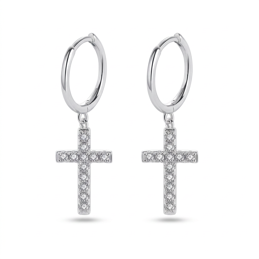 Aretes Cruz con Zirconia Blanca