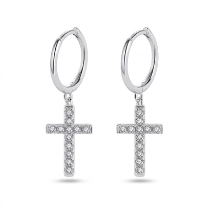 Aretes Cruz con Zirconia Blanca