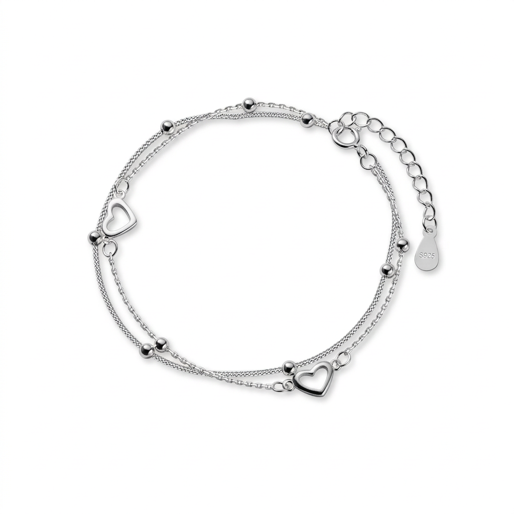 Pulsera Doble Cadena con Corazón