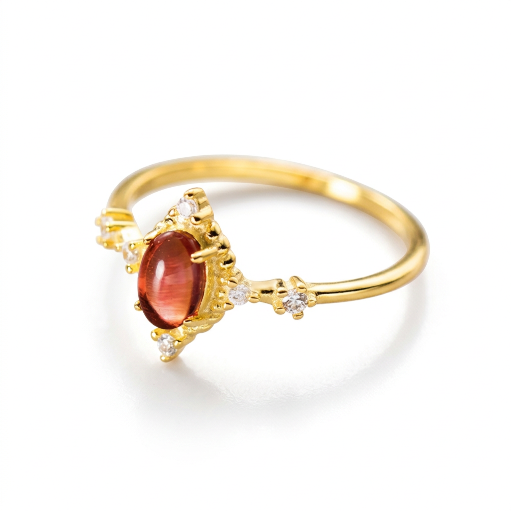 Anillo Vintage con Piedra Roja Ovalada