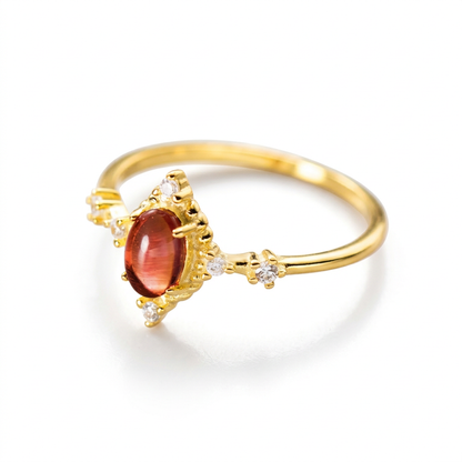Anillo Vintage con Piedra Roja Ovalada