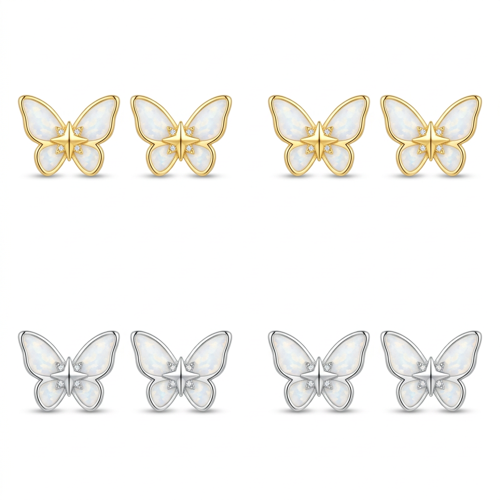 Aretes Mariposa Esmaltada Blanca
