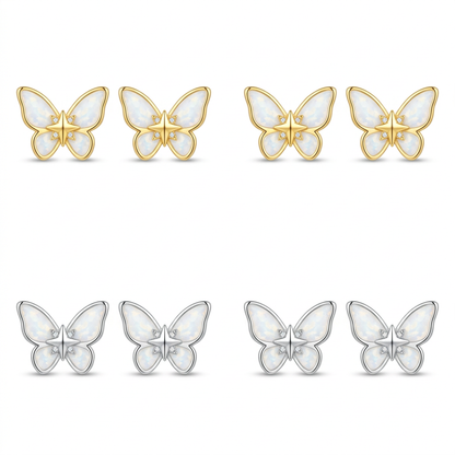 Aretes Mariposa Esmaltada Blanca