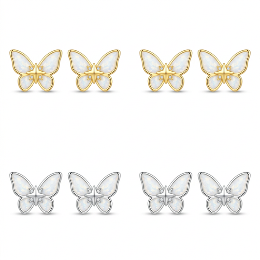 Aretes Mariposa Esmaltada Blanca