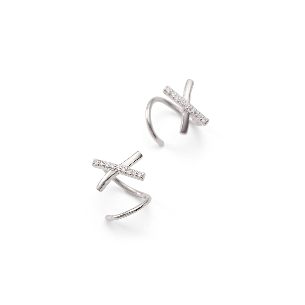 Arracadas Mini Dobles en X con Zirconias