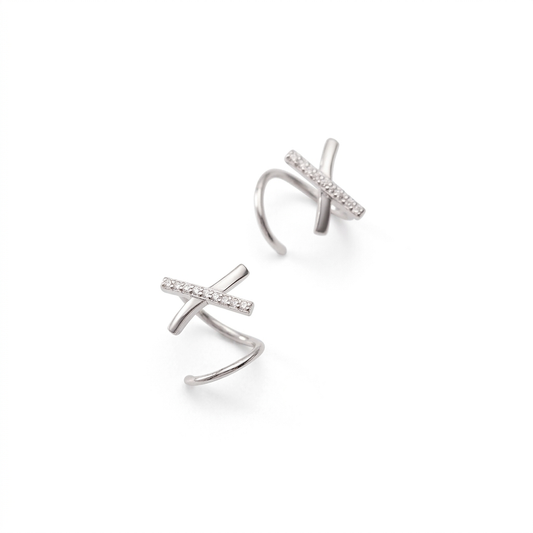 Arracadas Mini Dobles en X con Zirconias