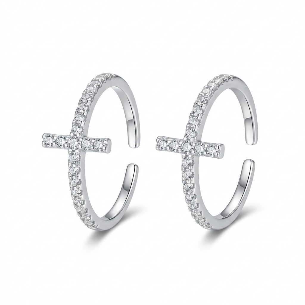 Anillo Abierto Cruz con Zirconias