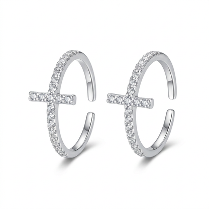 Anillo Abierto Cruz con Zirconias