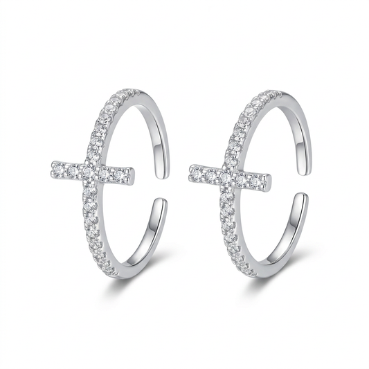 Anillo Abierto Cruz con Zirconias
