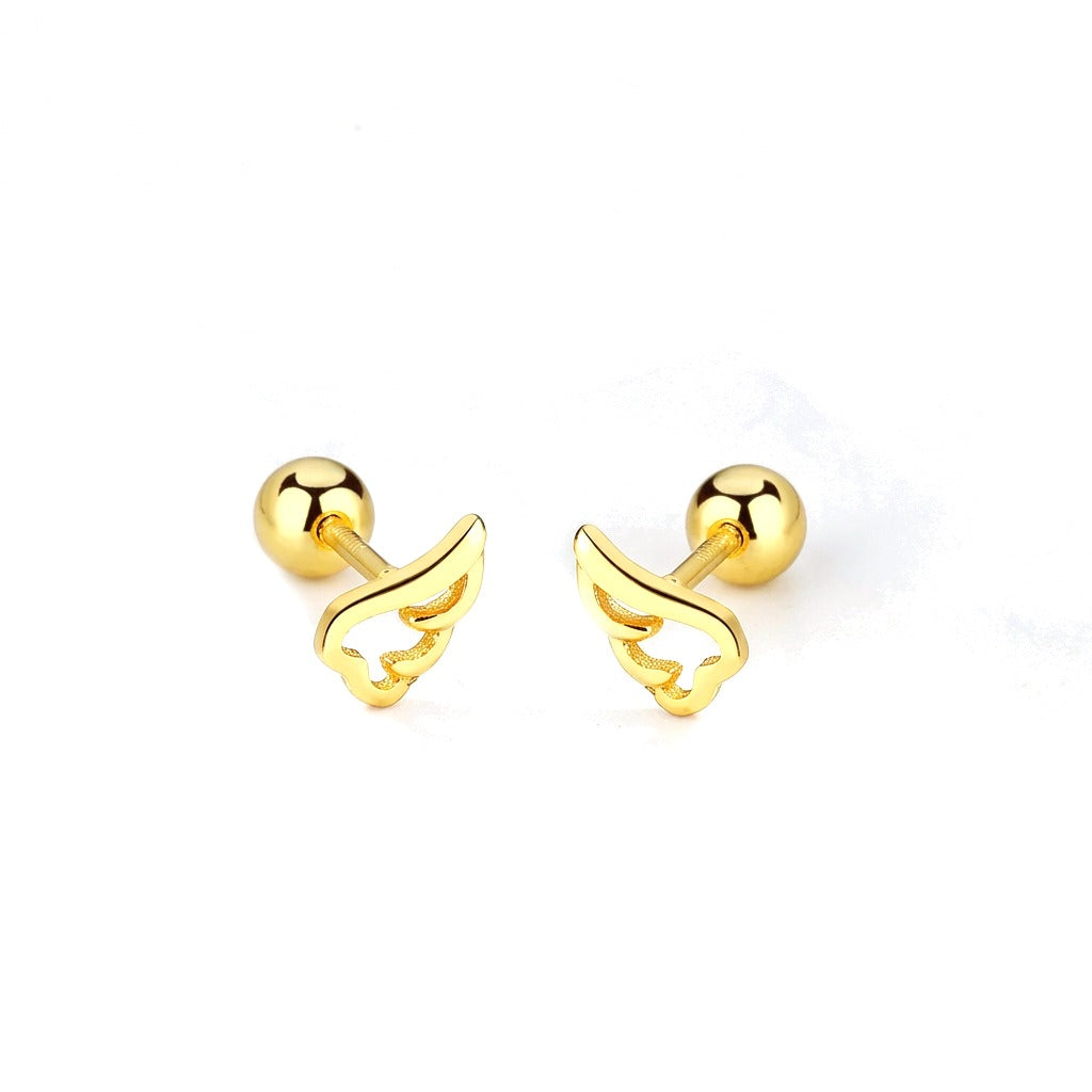 Aretes Bolita con Alas de Ángel