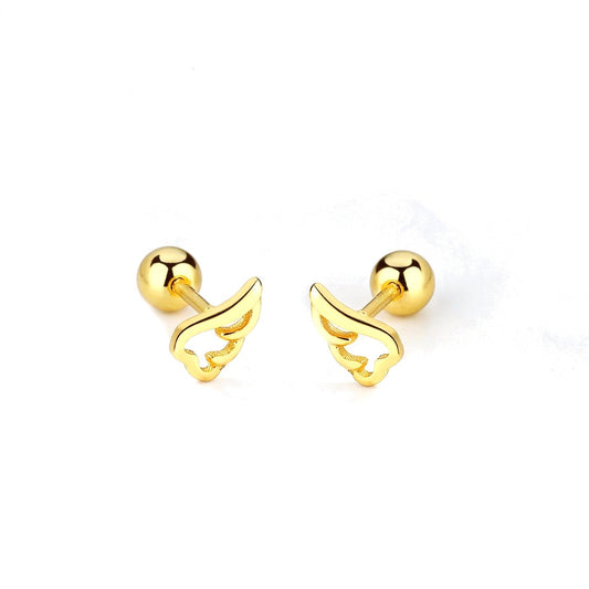 Aretes Bolita con Alas de Ángel