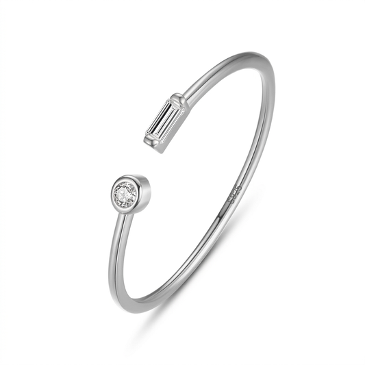 Anillo Abierto Cuadrado y Redondo con Zirconias