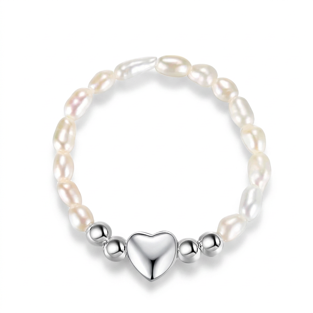 Anillo Elástico de Bolitas con Perla y Corazón
