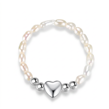 Anillo Elástico de Bolitas con Perla y Corazón