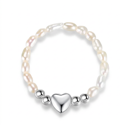 Anillo Elástico de Bolitas con Perla y Corazón