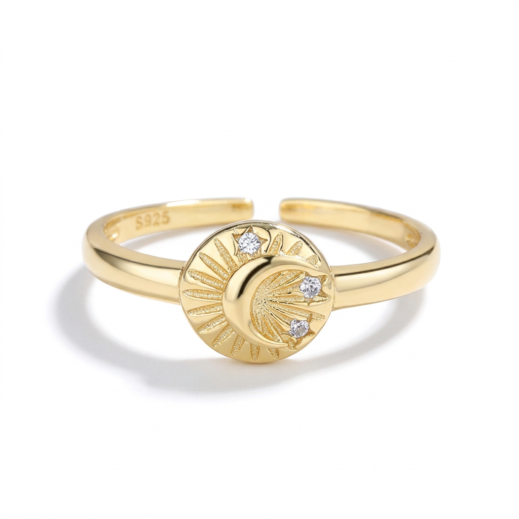 Anillo Abierto Sol y Luna con Zirconias