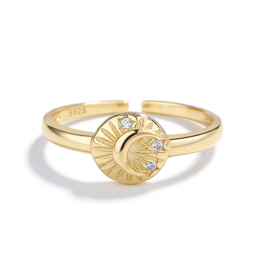 Anillo Abierto Sol y Luna con Zirconias