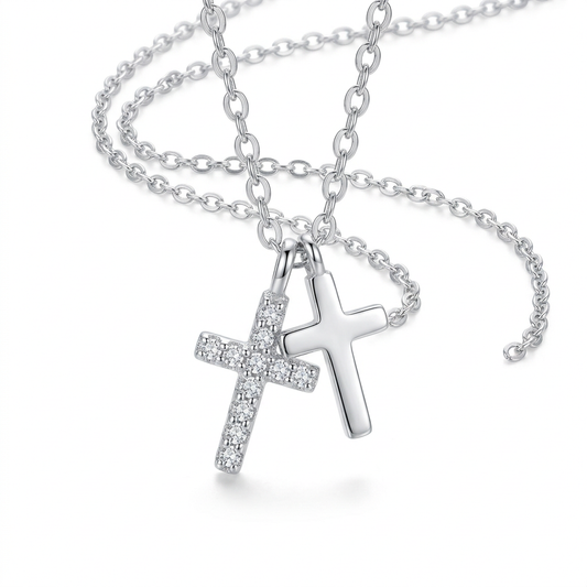 Collar Corto Doble Cruz con Zirconias