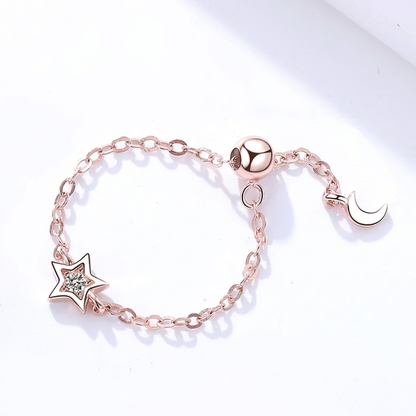 Anillo Cadena con Luna y Estrella