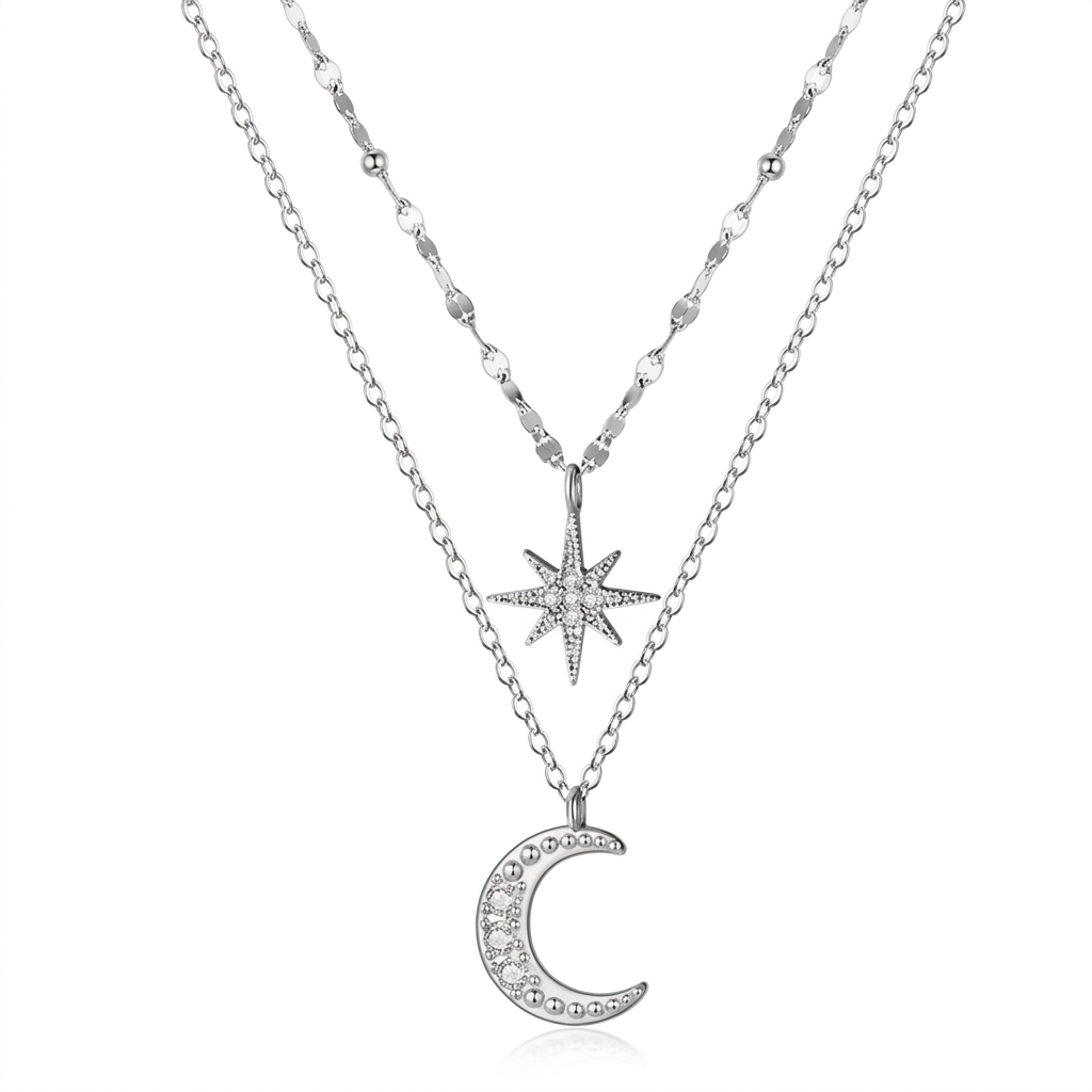 Collar Choker Doble con Luna y Estrella