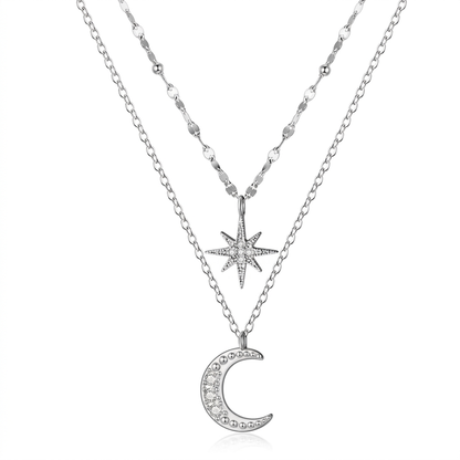 Collar Choker Doble con Luna y Estrella