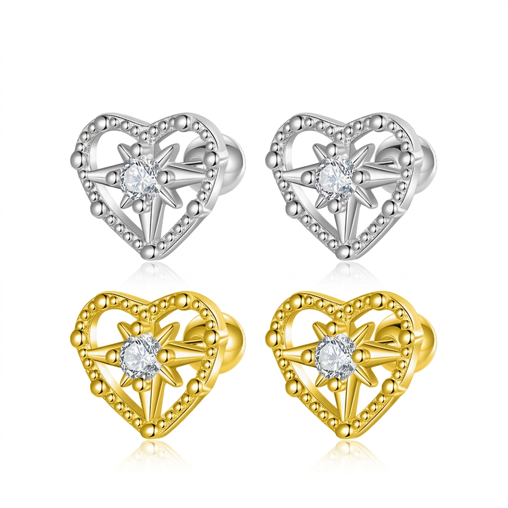 Aretes Corazón Destellante de Zirconia