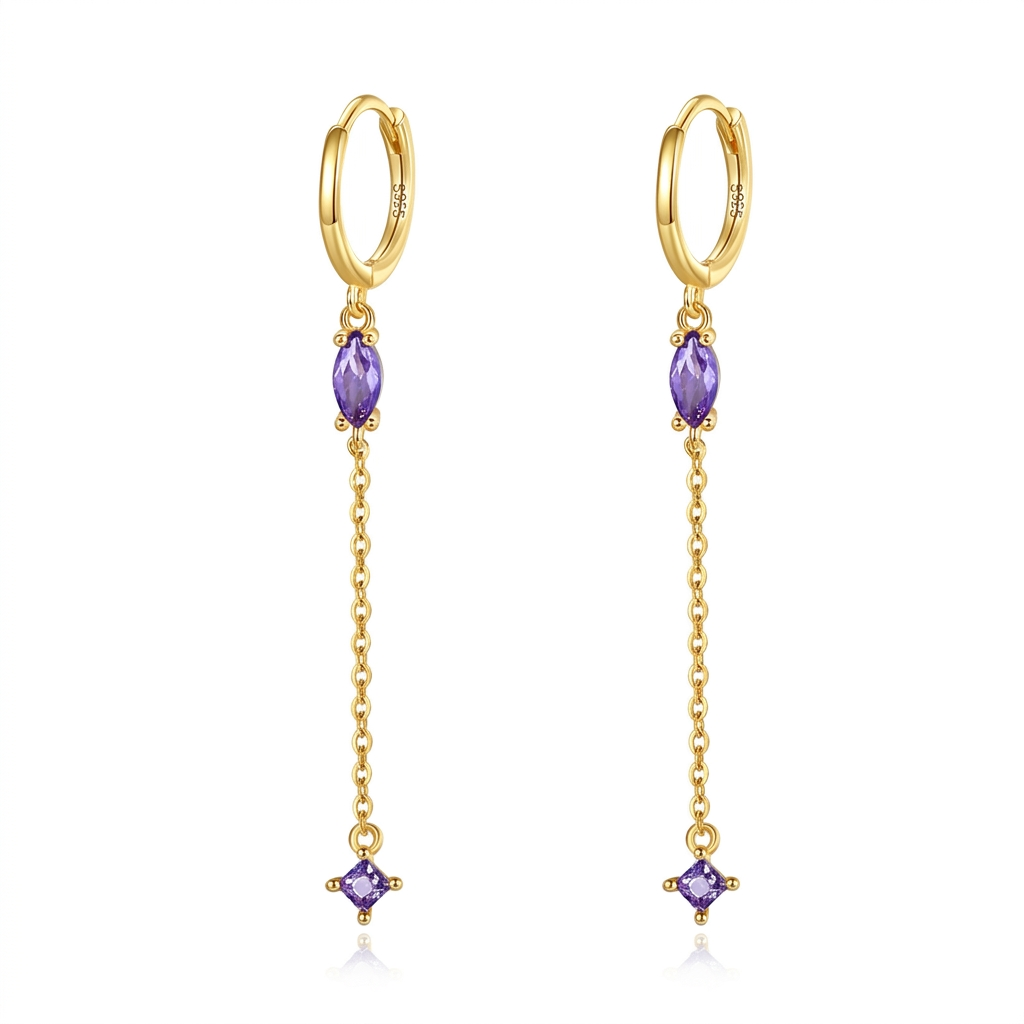 Arracadas con Borla de Cadenas y Zirconia de Color