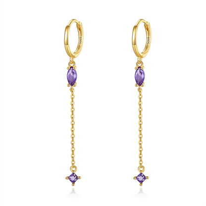 Arracadas con Borla de Cadenas y Zirconia de Color