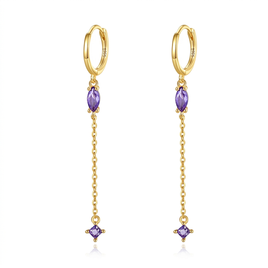 Arracadas con Borla de Cadenas y Zirconia de Color