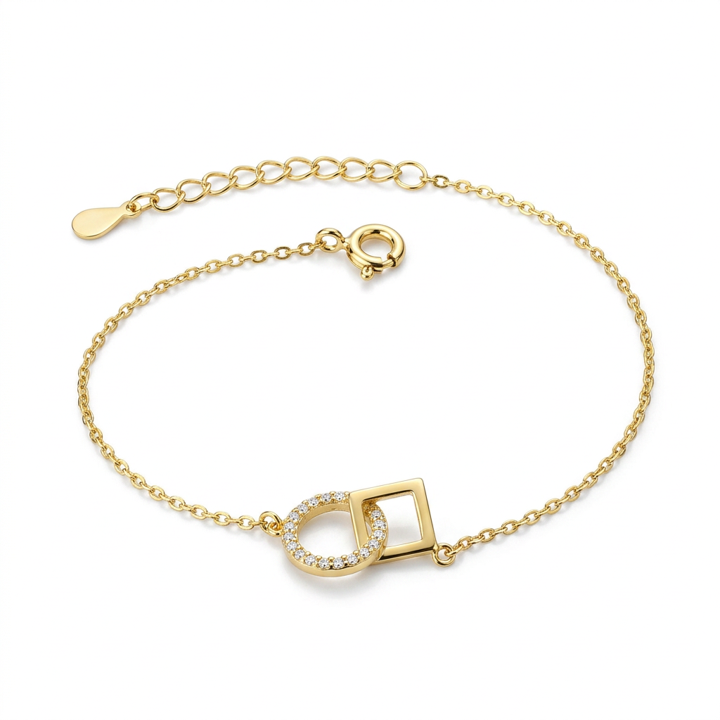 Pulsera con Zirconias Redondas y Cuadradas