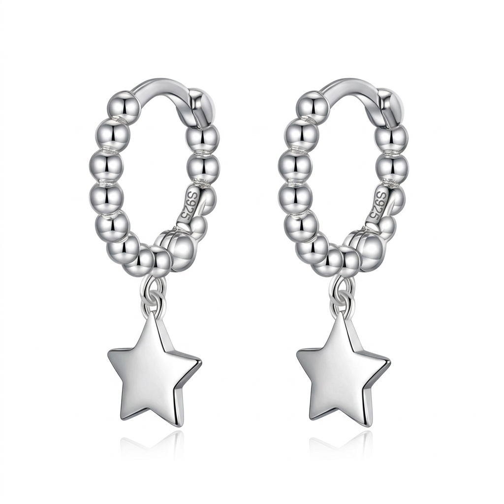 Arracadas con Bolita y Estrella Colgante