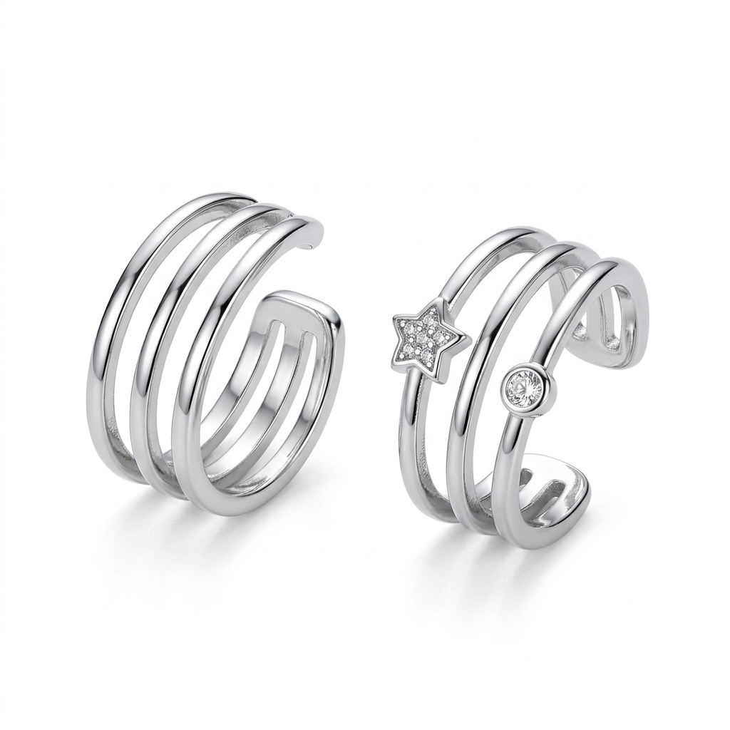 Aretes de Clip Triple Estrella con Zirconias