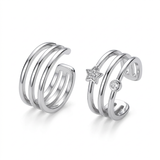 Aretes de Clip Triple Estrella con Zirconias