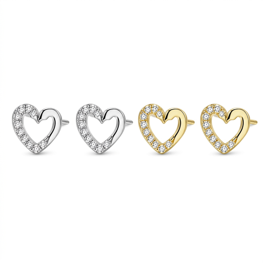 Aretes Corazón Calado con Pavé de Zirconias