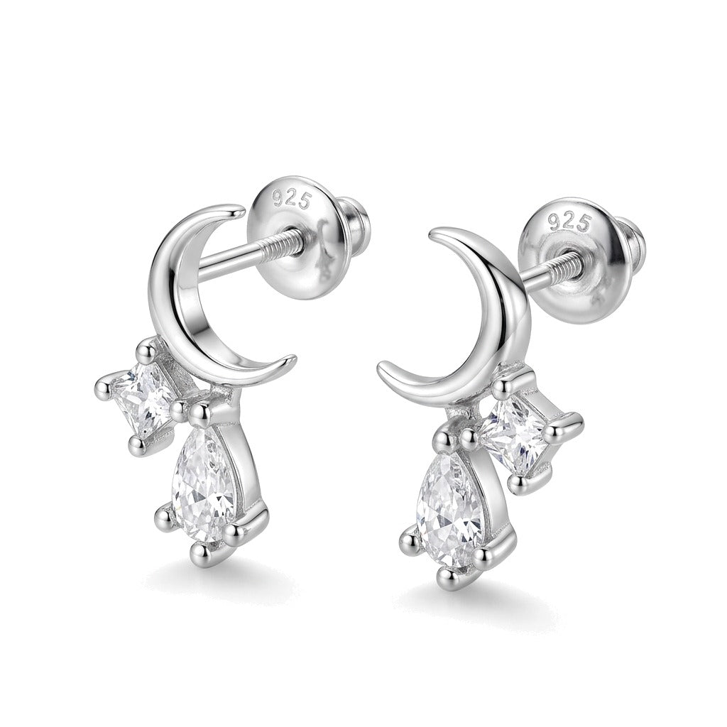 Aretes Luna con Zirconia en Gota
