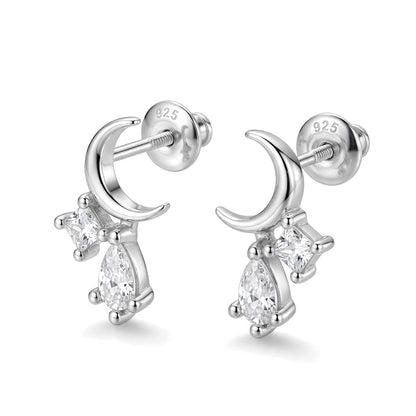Aretes Luna con Zirconia en Gota