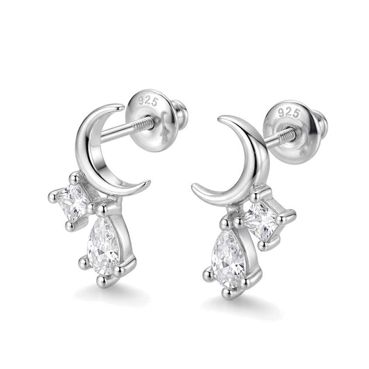 Aretes Luna con Zirconia en Gota