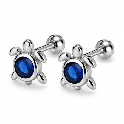 Aretes Tortuga Marina con Zirconias Azules