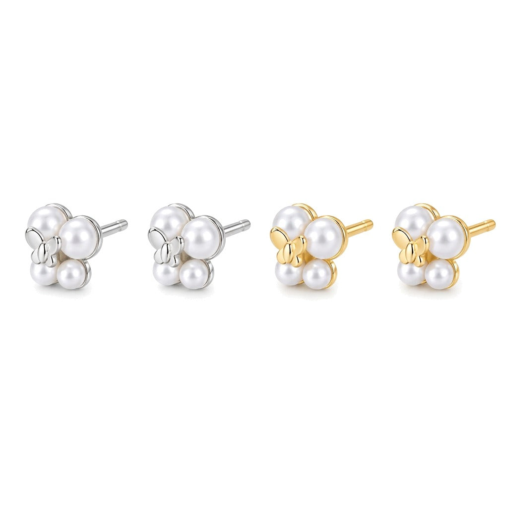 Aretes Doble Mariposa con Perla
