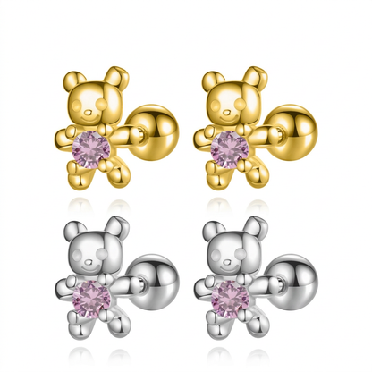 Aretes Osito con Piedra Rosa