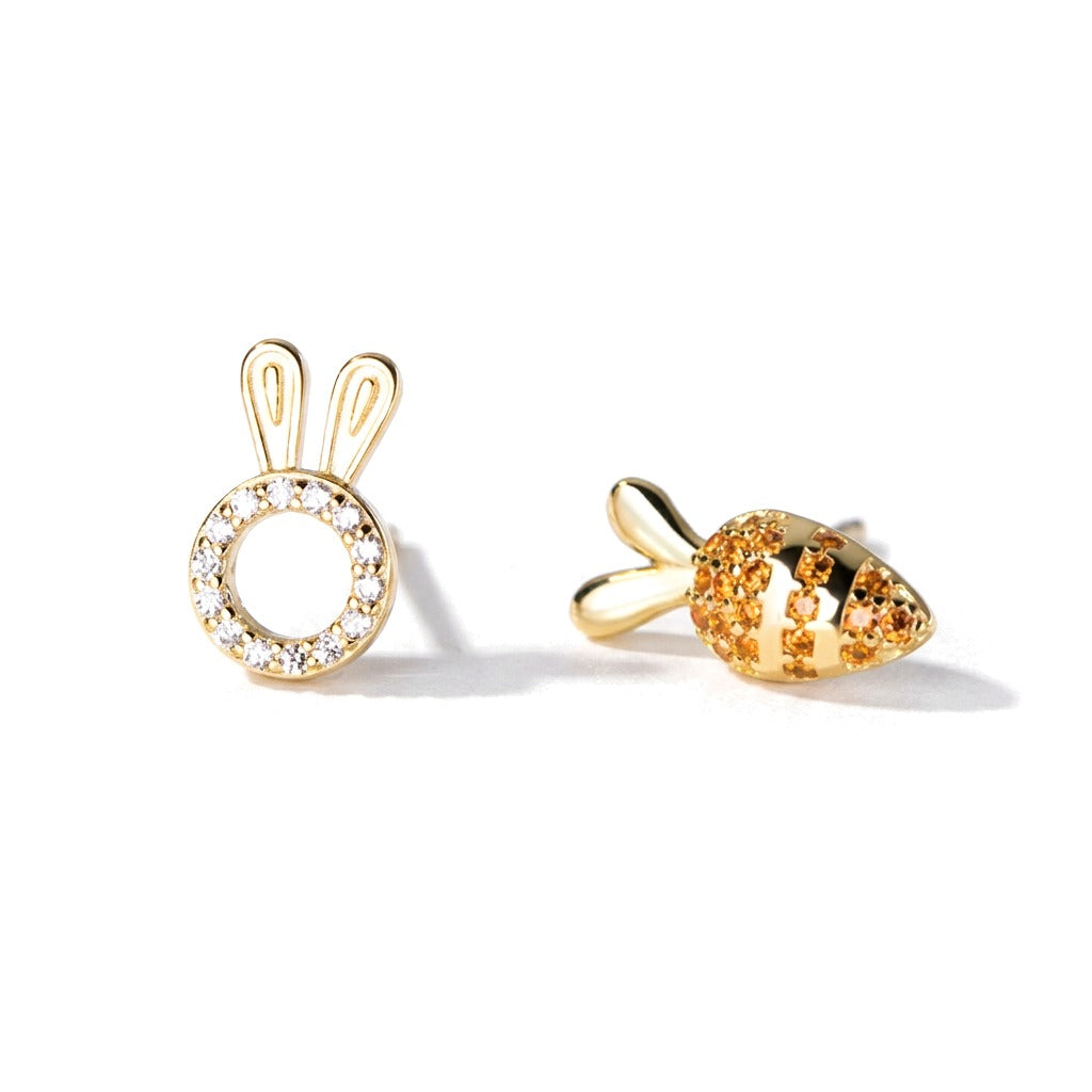 Aretes Conejito y Zanahoria en Plateado o Dorado