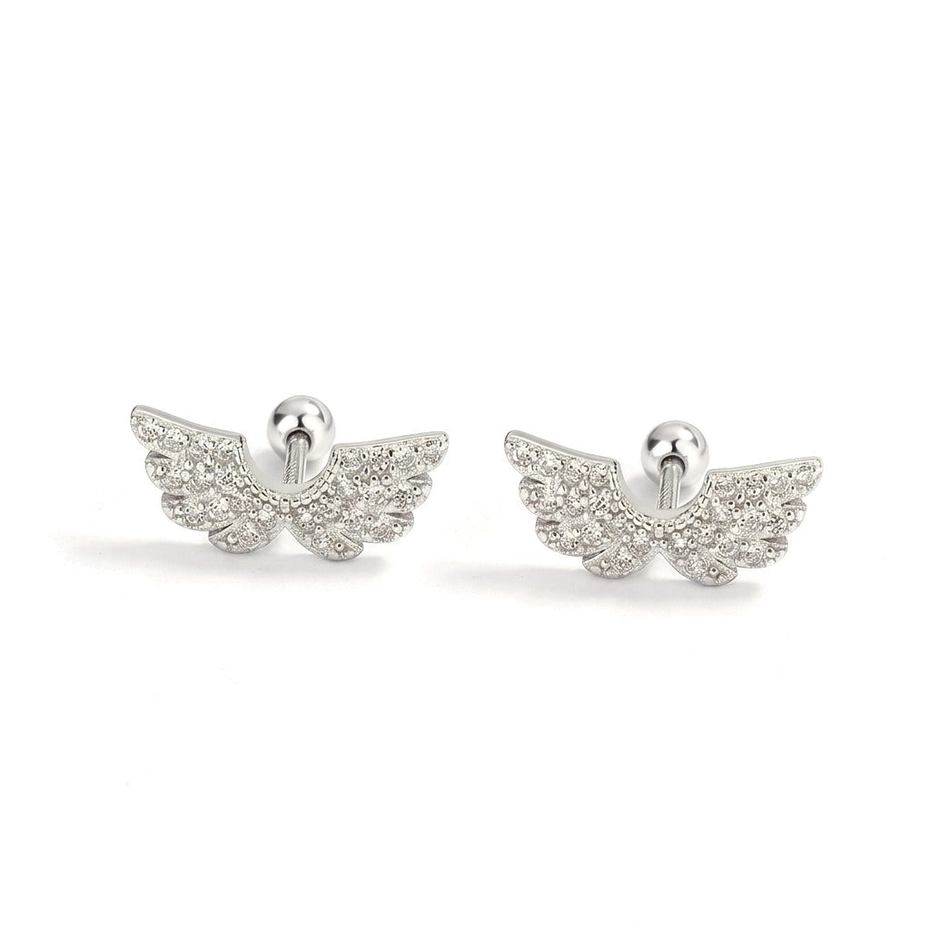 Aretes Bolita con Alas de Ángel y Zirconias