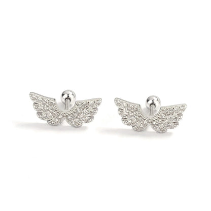 Aretes Bolita con Alas de Ángel y Zirconias