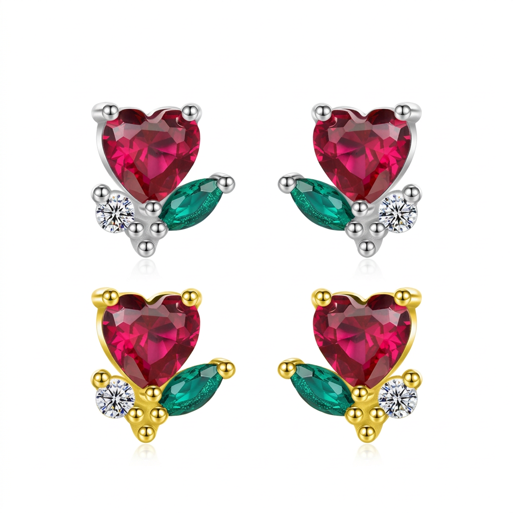 Aretes Zirconia Roja en Forma de Corazón