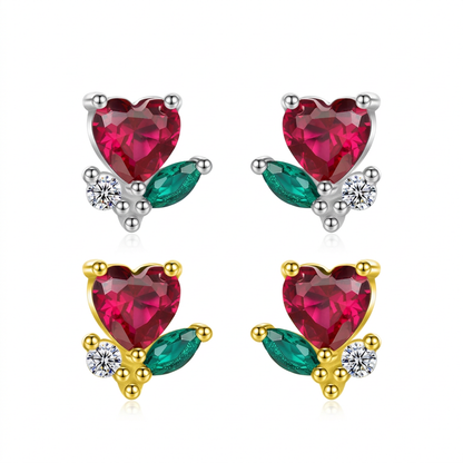 Aretes Zirconia Roja en Forma de Corazón