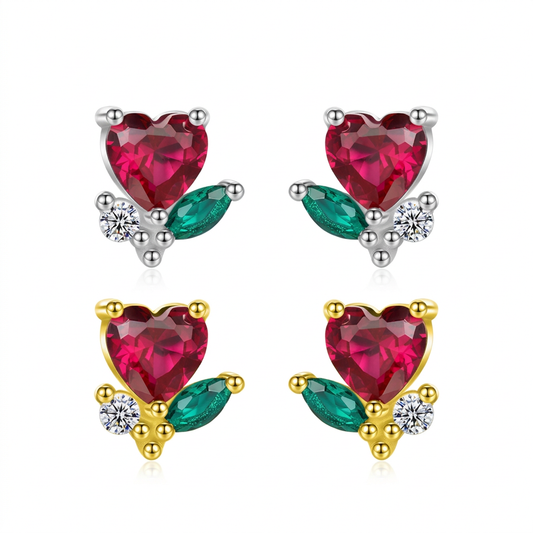 Aretes Zirconia Roja en Forma de Corazón
